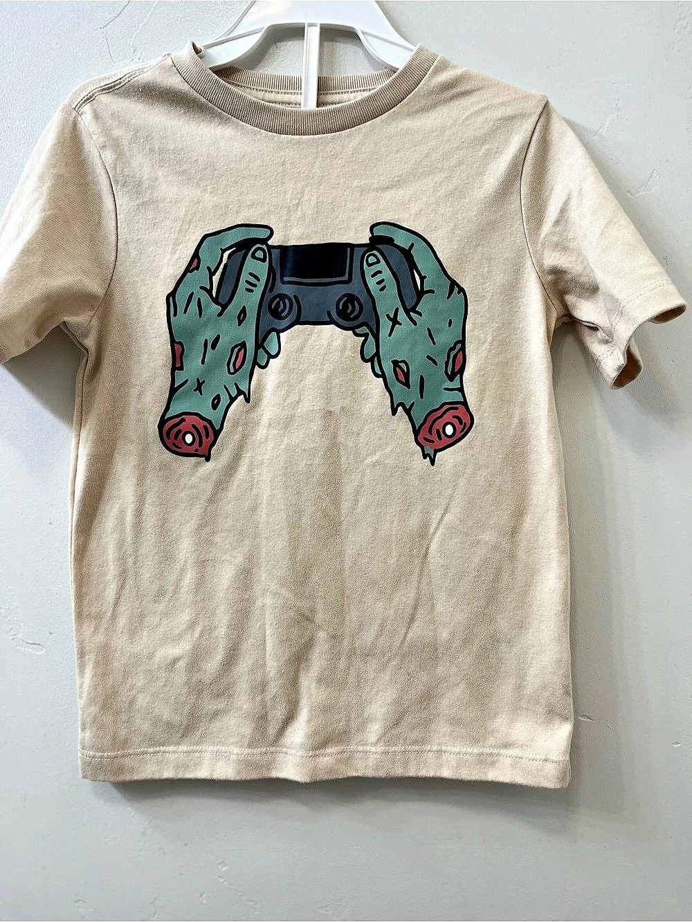 Wonder Nation Boys Zombie Gaming Controller Graphic Tee Beige & Black Boys XS
